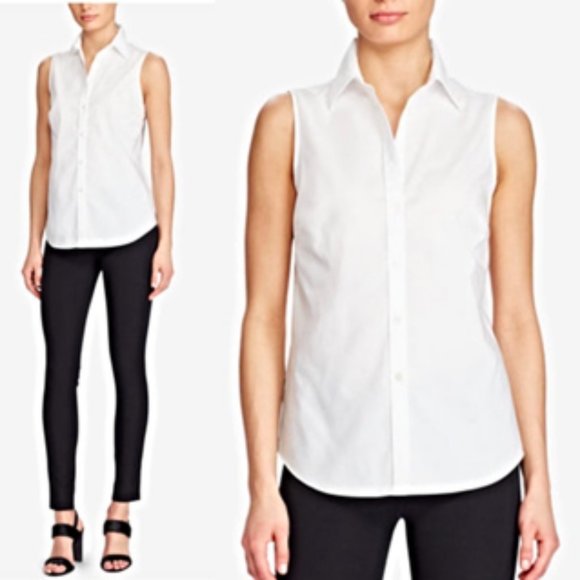 Kasper Separates Tops - Kasper Separates White Cotton Sleeveless Shirt